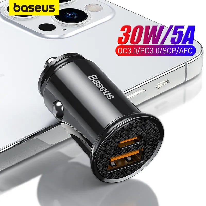 Baseus 30W USB Car Charger Quick Charge 4.0 3.0 FCP SCP USB PD For Xiaomi iPhone 12 13 14 Pro Fast Charging Car Phone Charger